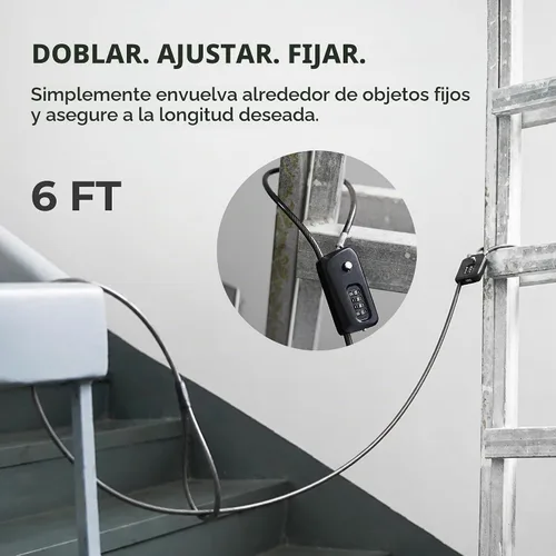 Vista 9 de Candado de cable pitón de 6 pies para bicicleta, bicicleta, scooter, bloqueo de cámara de sendero, candado de combinación de 4 dígitos, antirrobo