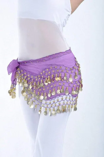 Vista 2 de chalina para baile de caderas, con monedas colgantes doradas, de gasa, estilo Vogue