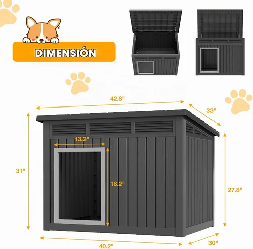 Vista 8 de Fancyango Casa grande para perros para interiores y exteriores, resistente a la intemperie y techo extraíble, se adapta a perros pequeños a grandes