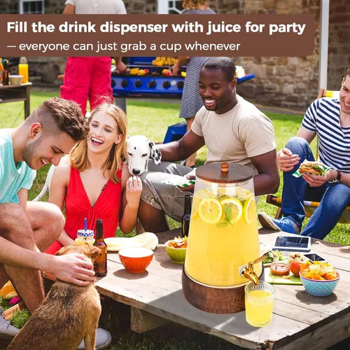 Vista 7 de Dispensador de bebidas de vidrio para fiestas, dispensador grande de bebidas de 1.72 galones con soporte dispensadores de jugo con jarra de espita