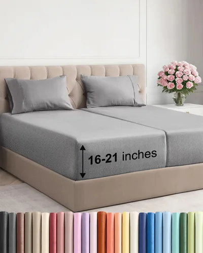Vista 25 de Juego de sábanas tamaño Queen con bolsillos extra profundos, sábanas transpirables y refrescantes de 4 piezas, ropa de cama de lujo para hotel
