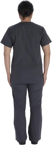 Vista 3 de Vital Threads Conjunto de uniformes médicos para hombres y mujeres con cuello en V y pantalón con cordón VT501C