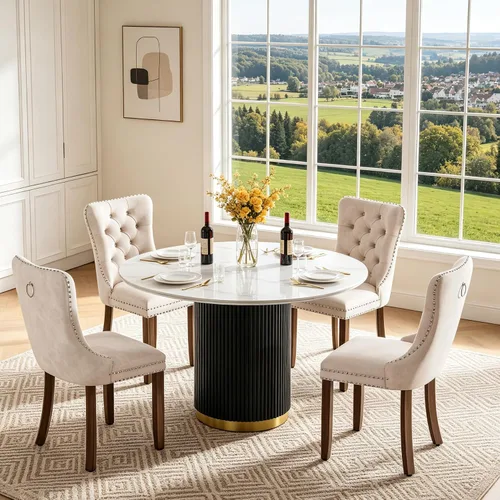 Vista 36 de SSLine 41.3 in Round Sintered Stone Dining Table for 4 Fluted Pedestal Base