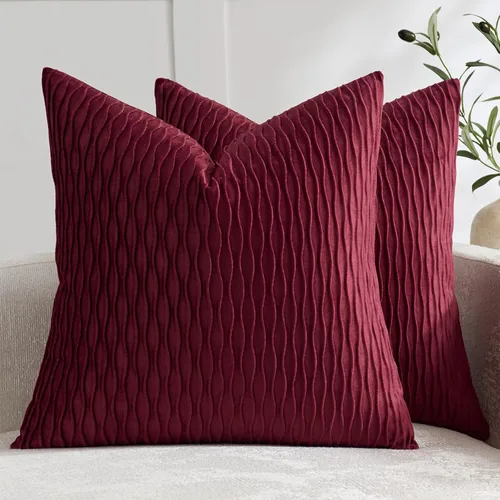 Vista 30 de DEZENE Fundas de almohada para sofá color marfil blanco: pack de 2 fundas de almohada cuadradas de terciopelo a rayas originales de 16x16 pulgadas