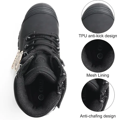 Vista 6 de Botas de trabajo para hombre, zapatos con punta de acero y cremallera lateral, resistentes al agua, antideslizantes, a prueba de pinchazos (OX2720)