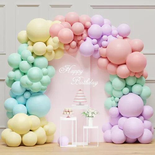 Vista 10 de Kit de guirnalda de arco de globos de margarita, kit de arco de globos de arcoíris pastel de 136 piezas, globos de cumpleaños, flores blancas Rosa