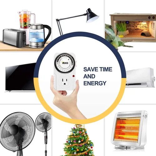 Vista 6 de iPower Temporizador mecánico enchufable de 24 horas, temporizador para enchufes eléctricos acuario conectado a tierra, luz de crecimiento