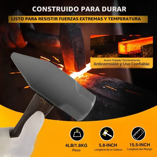 Vista 5 de Martillo de forja hecho a mano de 4 libras para herrador, fabricante de cuchillos, herramienta de forja de herrero