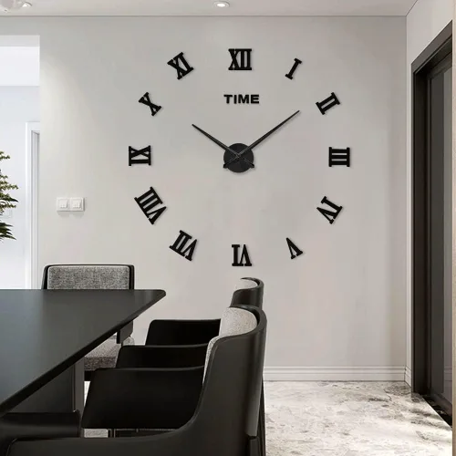 Vista 2 de Kit de reloj de pared grande para bricolaje, reloj de pared moderno 3D sin marco con calcomanías de número de espejo para decoración del hogar, sala