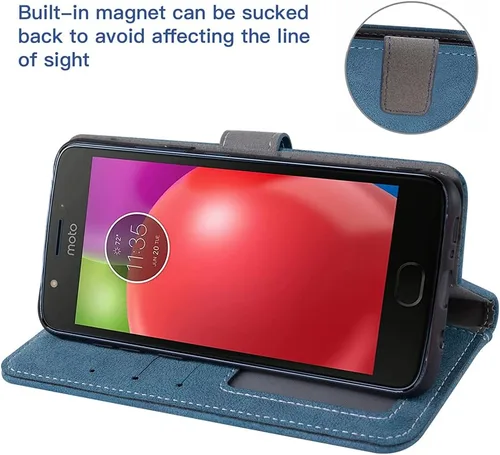 Vista 4 de Asuwish Funda compatible con Moto E4 y protector de pantalla de vidrio templado, soporte para tarjeta de crédito, soporte para teléfono celular