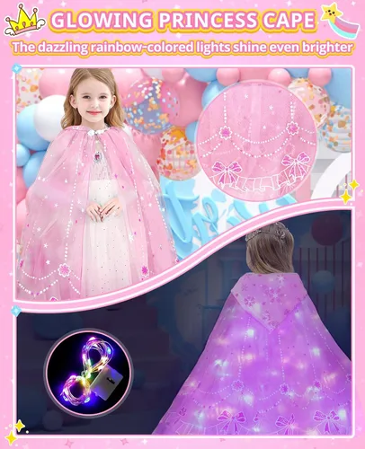 Vista 2 de Peach - Disfraz de princesa para niñas, juego de capa iluminada para niños, disfraz de Halloween, accesorios para niñas pequeñas