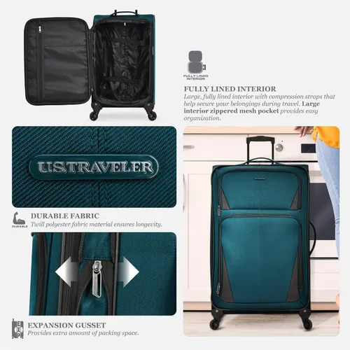 Vista 6 de U.S. Traveler Aviron Bay - Equipaje extensible con ruedas giratorias, Color verde azulado.), US08125E31