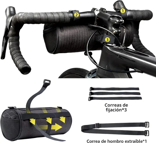 Vista 3 de ROCKBROS - Bolsa para manillar de bicicleta pequeña, bolsa de barra de bicicleta práctica, bolsas delanteras de bicicleta, bolsa de almacenamiento