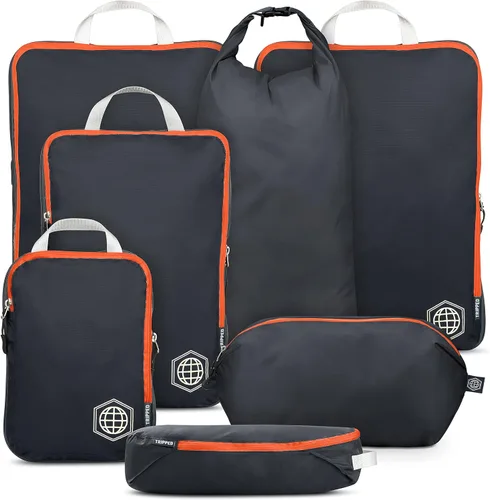 Vista 16 de TRIPPED Travel Gear Juego de 7 cubos de embalaje de compresión grandes para Negro