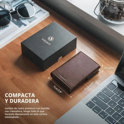 Vista 6 de VULKIT Cartera con tarjetero con bolsillo para monedas, cierre magnético, tarjetas desplegables con ventana para identificación, cartera de cuero