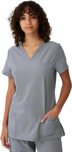 Vista 14 de floralhue Uniformes médicos para mujeres, blusas de uniforme médico suaves con cuello en V, uniforme médico elástico con 4 bolsillos, transpirable