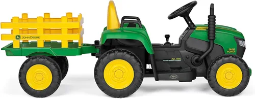 Vista 3 de Peg Perego John Deere Farm Power 12 Volt Tractor de juguete montable con remolque y control remoto