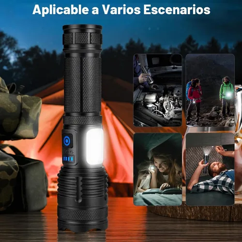 Vista 6 de KINGCAESAR Paquete de 3 linternas recargables de 90,000 lúmenes altos, luz LED ultra brillante para el hogar, linternas de alta potencia con 7 modos