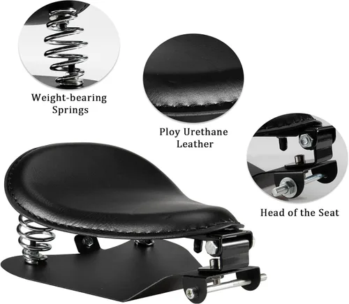Vista 4 de PSLER Juego de asiento SOLO, PSLER Juego de resorte para motocicleta con cojín y soporte para asiento SOLO para Sportster XL 883 1200 Chopper Bobber