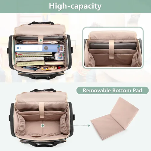 Vista 3 de LUXJA Bolsa rodante para profesores con compartimento para laptop y dolly desmontable, bolsa de mano rodante multifuncional para profesores