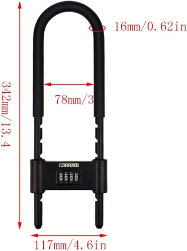 Vista 2 de U Lock-Candado de combinación de bicicleta - Candado de combinación de cuatro posiciones - Candado de grillete largo - con grillete ajustable