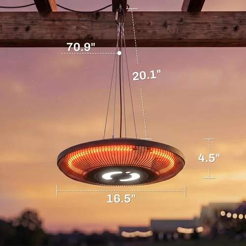 Vista 9 de Outsunny Calentador eléctrico colgante para patio con luz LED, 750/1500W