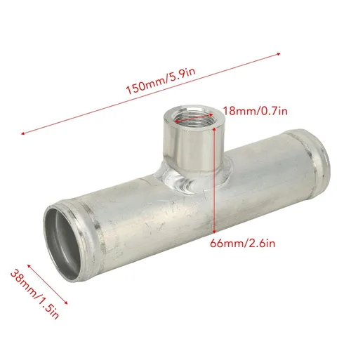 Vista 9 de Sensor de temperatura de manguera de radiador en línea, adaptador de sensor de temperatura de aleación de aluminio, 5.906 in de largo con orificio