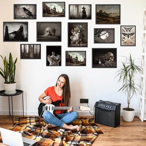 Vista 6 de Naozinebi 18 piezas de póster gótico de la Academia oscura para pared, decoración del hogar, arte de pared estético, imágenes espeluznantes góticas