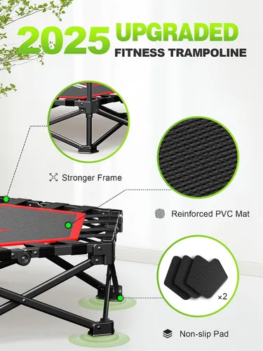 Vista 9 de 42" Foldable Mini Trampoline- 450lb Capacity Fitness Rebounder w/3-Level Adjustable T-Bar, Adults Workout Trampoline, Non-Slip Pad Foldable Design