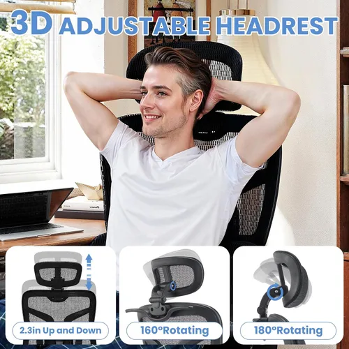 Vista 4 de Silla de oficina ergonómica con reposapiés y soporte lumbar Negro