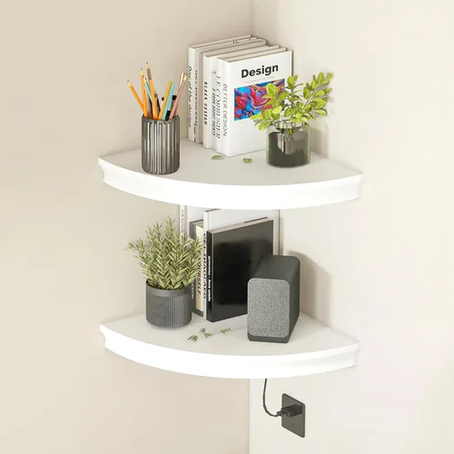 Vista 11 de HAO - Estante de esquina flotante invisible para montar en la pared, forma radial, patrón de agujero de alambre, perfecto para dormitorio, baño