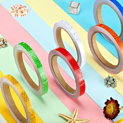 Vista 6 de Zonon Cintas adhesivas, 6 rollos de cintas reflectantes, 6 colores, calcomanía de seguridad nocturna, plateado, azul, rojo, amarillo, naranja, verde
