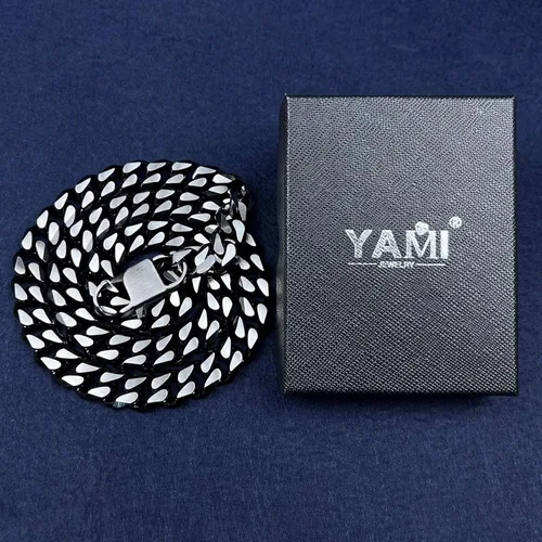 Vista 33 de YAMI Cadena de eslabones cubanos para hombre, azul/negro/oro de 14 quilates, acero inoxidable de 0.394-0.472 in de grosor, collar de cadena