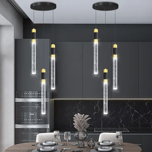 Vista 7 de Iluminación colgante moderna de 3 luces LED de cristal para isla de cocina, luz colgante regulable con control remoto 3000K-6000K para comedor sobre