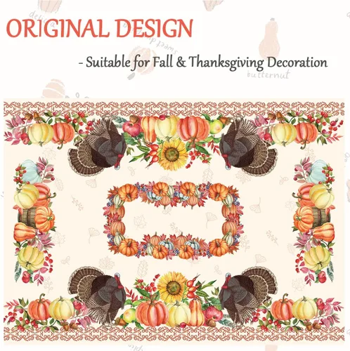 Vista 5 de SASTYBALE Mantel rectangular de Acción de Gracias, mantel de otoño con pavo y calabaza, lavable, resistente a las manchas, de poliéster
