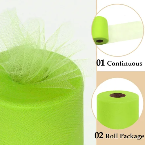 Vista 4 de Rollos de tela de tul verde ácido de 6 pulgadas por 100 yardas (300 pies) Cinta de tul para tutú, falda, envoltorio de regalo, decoración de boda