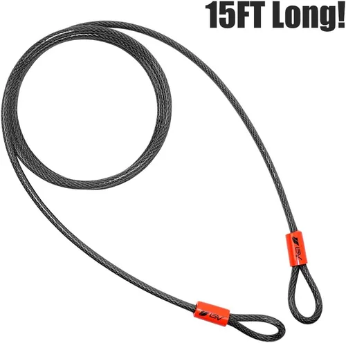 Vista 4 de BV Cable de seguridad resistente de 15 pies con bucles, cable de acero trenzado resistente a los cortes, versátil y resistente a la intemperie, Par