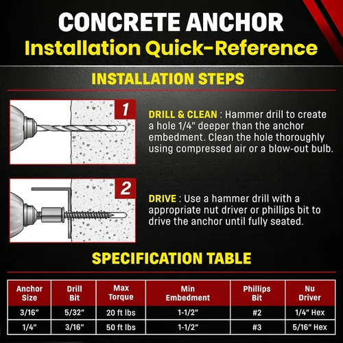 Vista 8 de Chenango Supply tornillo de anclaje para concreto de 1/4 x 1-1/4 de pulgada de cabeza hexagonal 100 unidades con brocas (1/4 x 1-1/4) Drill Bit
