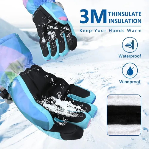 Vista 3 de Guantes de esquí, guantes de nieve impermeables y transpirables para clima frío, se adaptan tanto a hombres como a mujeres, para padres e hijos al