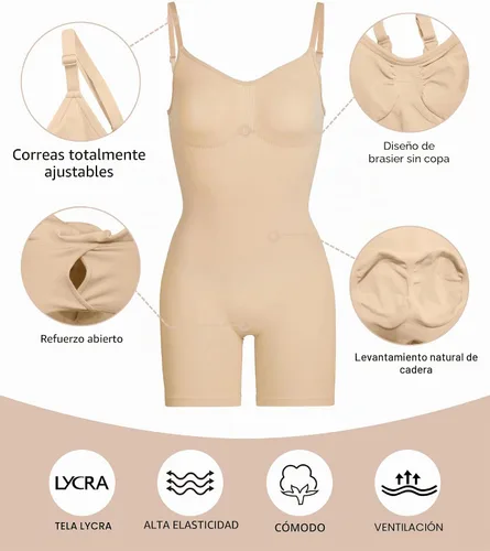 Vista 4 de SHAPERX Faja moldeadora para mujer, body con control de abdomen, pantalones cortos moldeadores de cuerpo a la mitad del muslo para un aspecto Beige