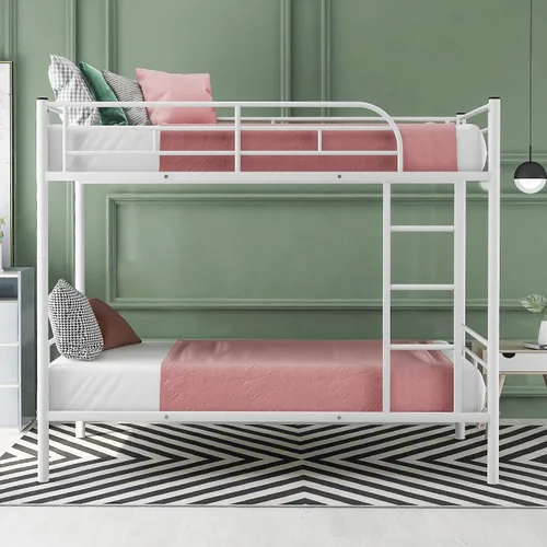 Vista 3 de Harper & Bright Designs Litera de metal individual sobre individual con escalera extraíble, marco de cama resistente con rieles de protección