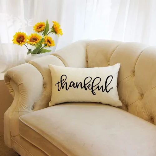 Vista 3 de Fundas de almohada de granja con cita de agradecimiento de 12 x 20 pulgadas, fundas de almohada lumbares decorativas para el hogar, funda de cojín