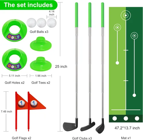 Vista 4 de Juego de palos de golf para niños pequeños, palos de golf retráctiles con tapete de putting para niños de 2, 3, 4, 5 (mano derecha), juego