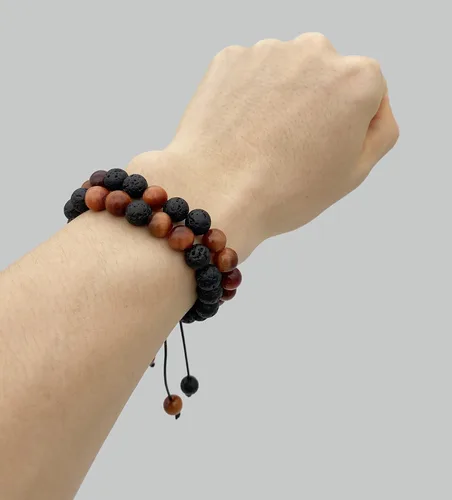 Vista 5 de Pulseras de cuentas de muñeca para hombres, hombres y mujeres, pulsera de roca de lava de ojo de tigre de 0.315in, regalos relajantes para hombres