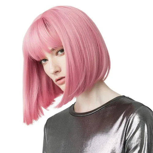 Vista 11 de REECHO peluca corta con flequillo, de cabello sintético, para cosplay, para mujeres