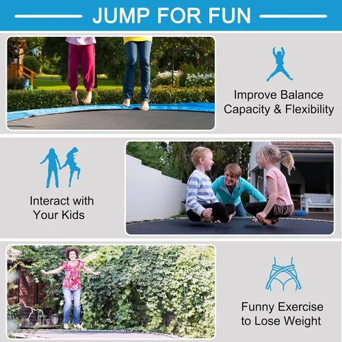 Vista 7 de Giantex Trampolín de 8 pies, 10 pies, 12 pies, 14 pies, 15 pies, 16 pies, para niños y adultos, cama elástica con red aprobada por ASTM, tubos