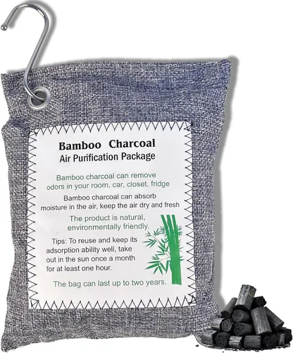 Vista 8 de Bolsa purificadora de aire de carbón de bambú, absorbente de olores de carbón activado, absorbente de humedad, ambientadores de automóvil Verde