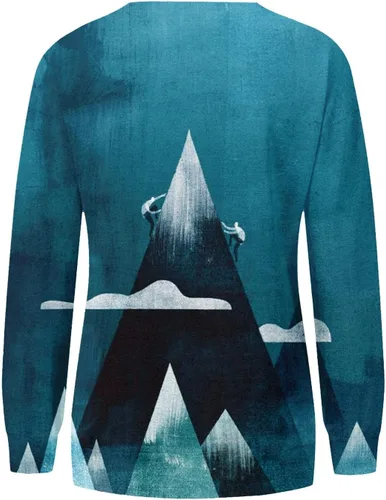Vista 2 de Camisas de manga larga de otoño para mujer, blusa de cuello redondo, camisa de moda estampada, suéter casual, sudaderas sueltas