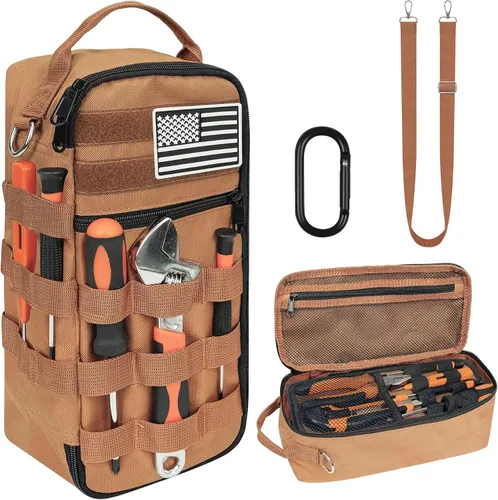 Vista 11 de Bolsa de herramientas pequeña portátil, bolsa de herramientas resistente con correa para el hombro y clip de anillo en D, bolsa de mano duradera e