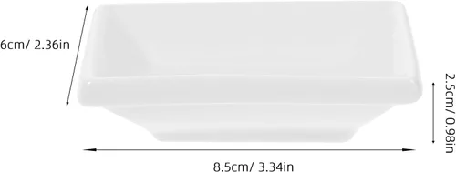 Vista 4 de Cabilock 6 cuencos de cerámica para salsa, platos de salsa de soja blanca de 3.3 pulgadas, platos rectangulares pequeños para condimentos